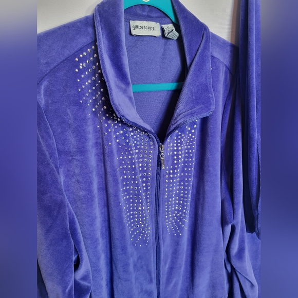 VTG 90s Glitterscope Purple & Rhinestone Valour Tracksuit Womens Plus Size 3x - Picture 2 of 11